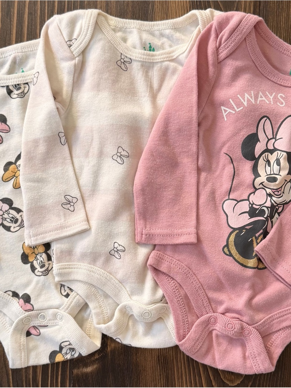 Disney Pink and Cream Minnie Mouse Long-Sleeve Bodysuits
